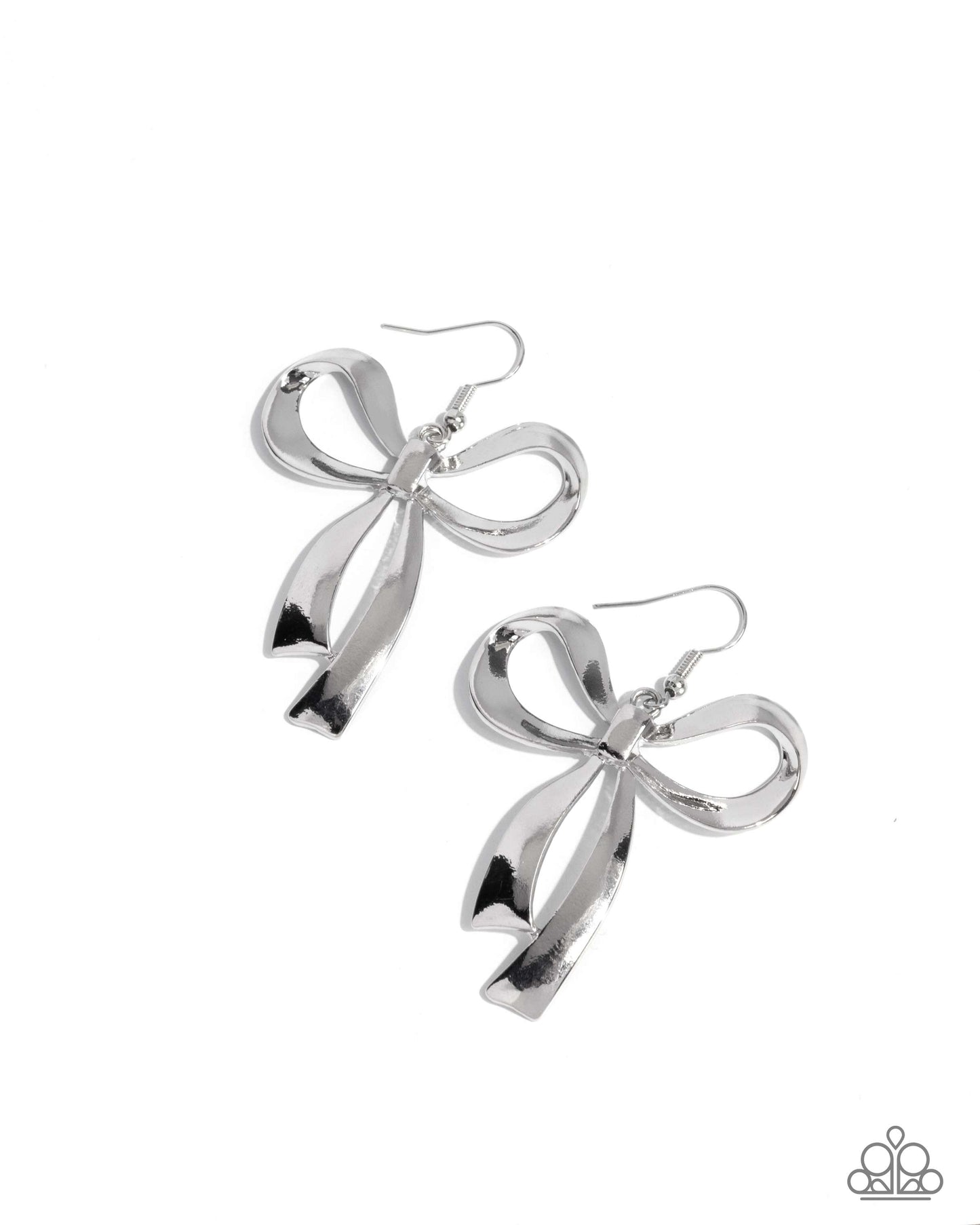 Captivating Coquette - Silver Bow Fishhook Back Earrings - Paparazzi Accessories