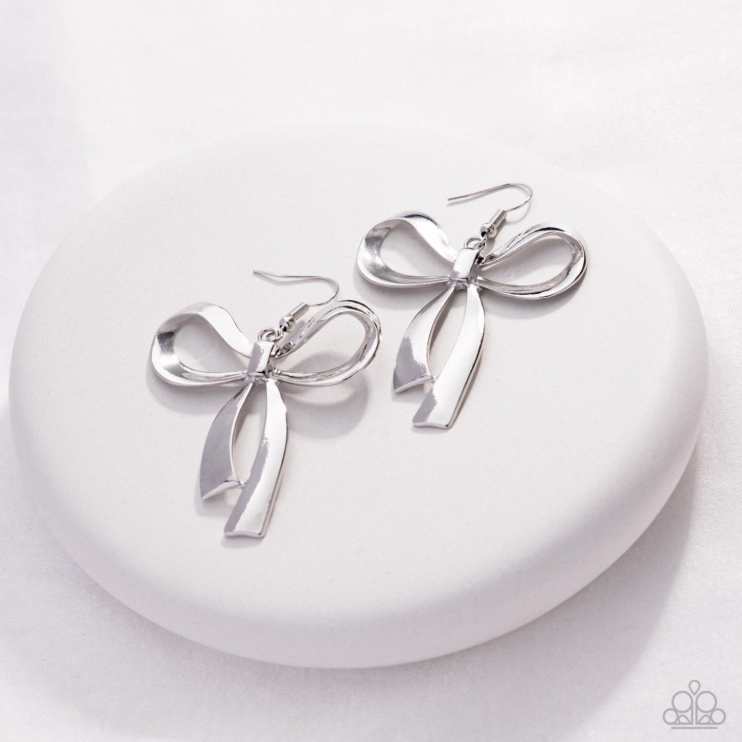 Captivating Coquette - Silver Bow Fishhook Back Earrings - Paparazzi Accessories