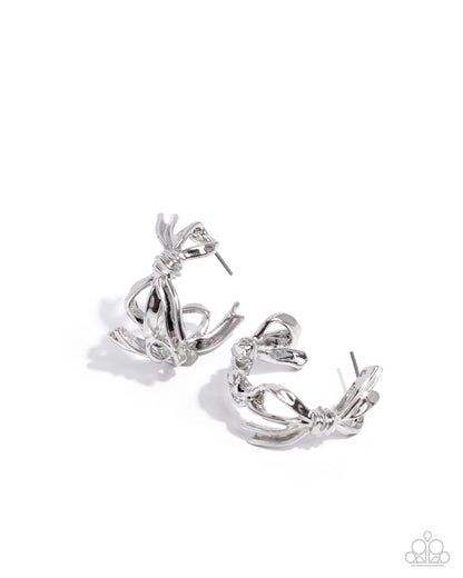 Coquette Catwalk - Silver Bow, Hoop Earrings - Paparazzi Accessories