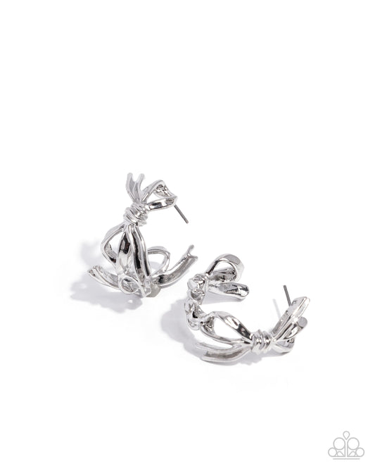 Coquette Catwalk - Silver Bow, Hoop Earrings - Paparazzi Accessories
