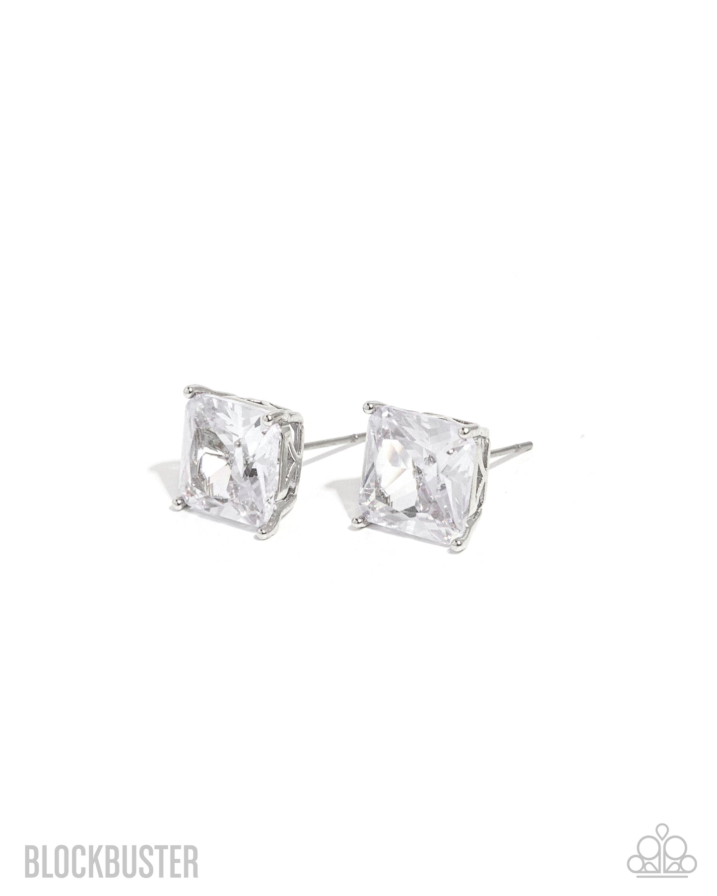 GLOW Time - White Rhinestone Blockbuster Earrings - Paparazzi Accessories
