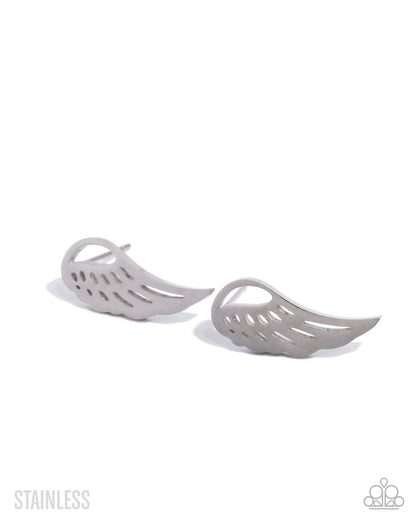 Angelic Advance - Silver - Stainless Steel - Angel Wing Post Earrings - Paparazzi Accessories