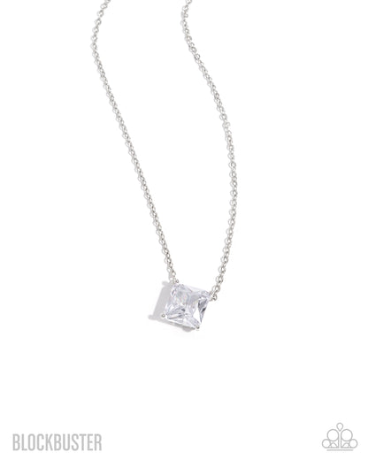 Enjoy the GLOW - White Rhinestone Blockbuster Necklace - Paparazzi Accessories