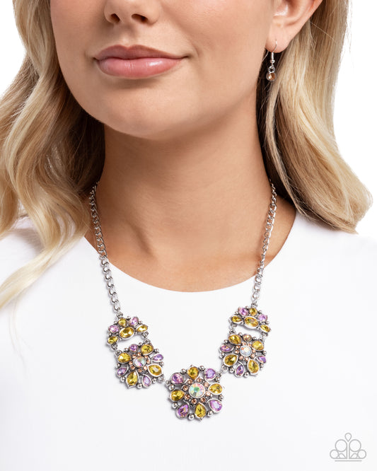 Woodland Waltz - Yellow & Orange UV Rhinestone Necklace - Paparazzi Accessories