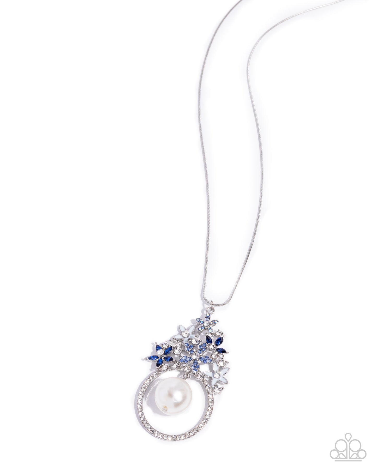 Woodland Wardrobe - Blue Rhinestone White Pearl Silver Necklace - Paparazzi Accessories