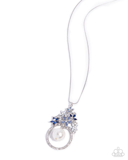 Woodland Wardrobe - Blue Rhinestone White Pearl Silver Necklace - Paparazzi Accessories