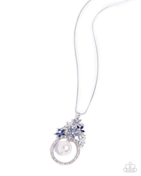 Woodland Wardrobe - Blue Rhinestone White Pearl Silver Necklace - Paparazzi Accessories