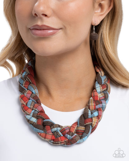 Fine Flannel - Brown Flannel Fabric Necklace - Paparazzi Accessories