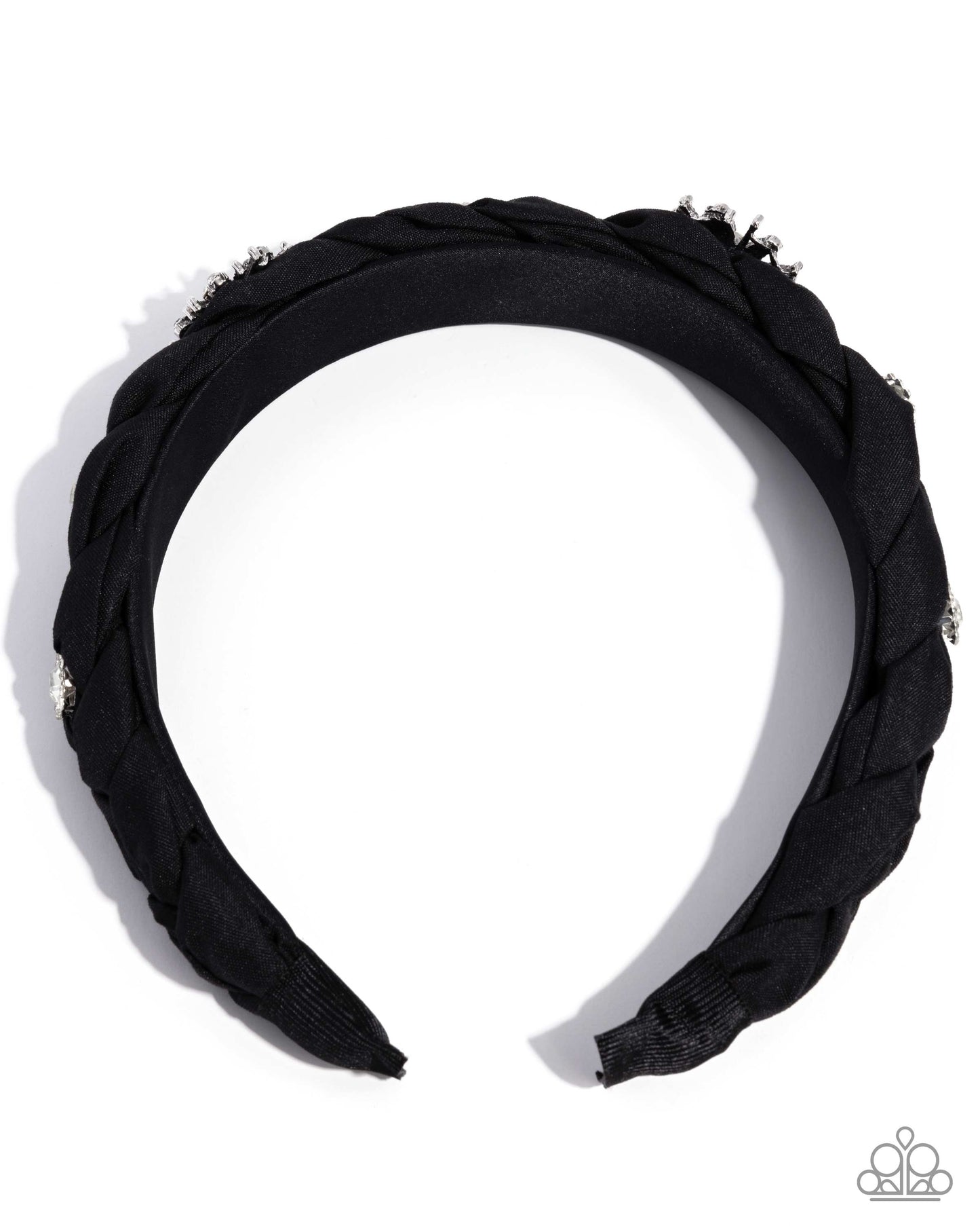 Adorable Accent - Black Ribbon White Rhinestone Headband - Paparazzi Accessories