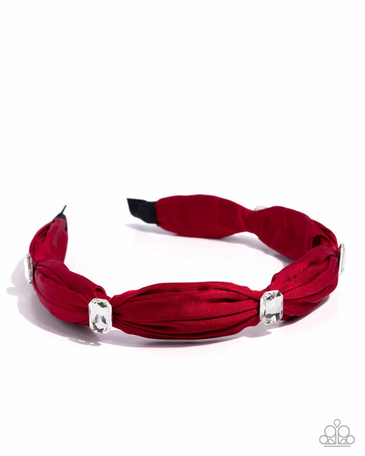 Bourgeois Bling - Red Ribbon White Gem Headband - Paparazzi Accessories