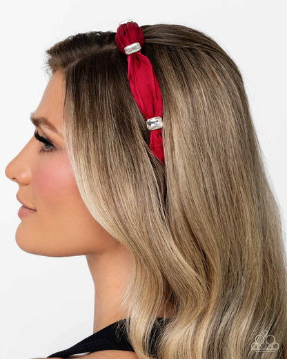 Bourgeois Bling - Red Ribbon White Gem Headband - Paparazzi Accessories