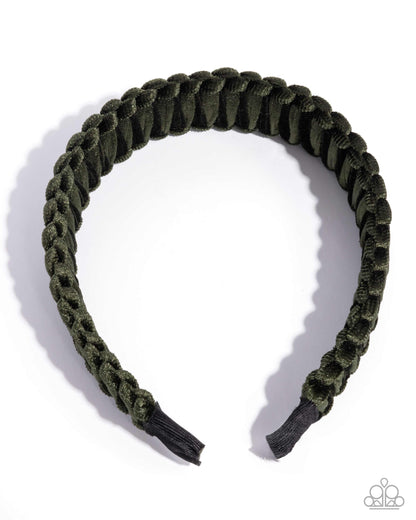 Woven Work - Green Velvet Braided Headband - Paparazzi Accessories