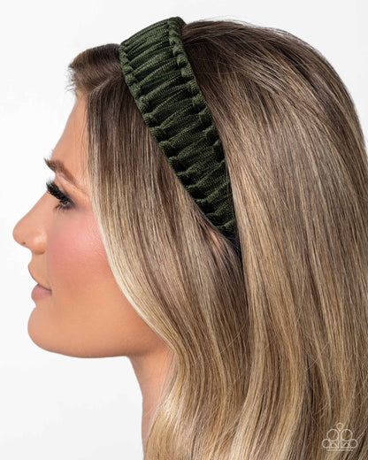 Woven Work - Green Velvet Braided Headband - Paparazzi Accessories