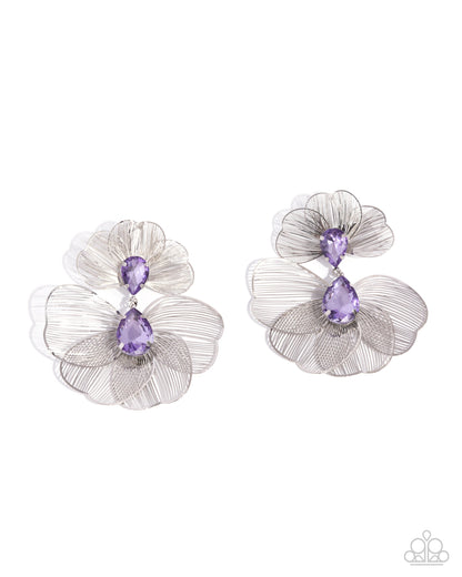 Wiry Wisdom - Purple Gem Airy Silver Flower Post Earrings - Paparazzi Accessories