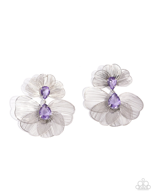 Wiry Wisdom - Purple Gem Airy Silver Flower Post Earrings - Paparazzi Accessories