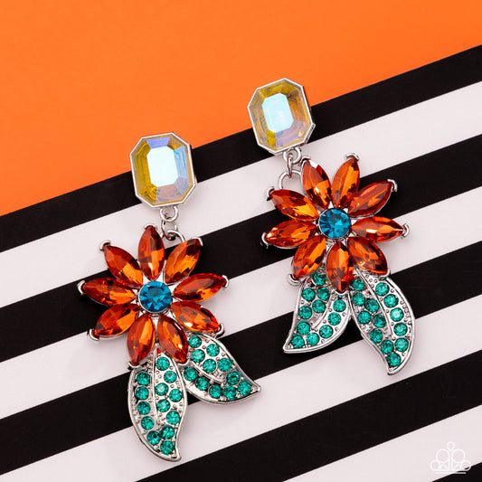 Momentous Majesty - Orange UV Shimmer Gem Flower Post Earrings - Paparazzi Accessories