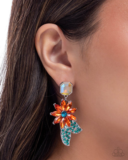 Momentous Majesty - Orange UV Shimmer Gem Flower Post Earrings - Paparazzi Accessories