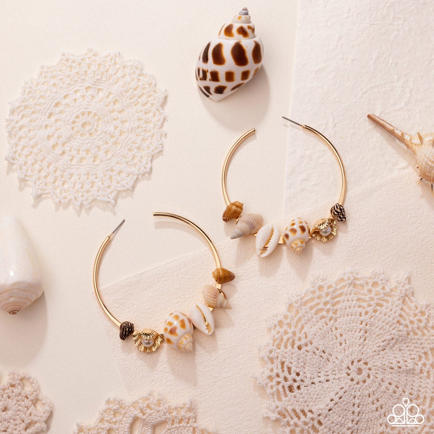 Seashell Sonnet - Gold - Seashell & Pearl Hoop Earrings - June 2025 Life of the Party Exclusive - Paparazzi Accessories