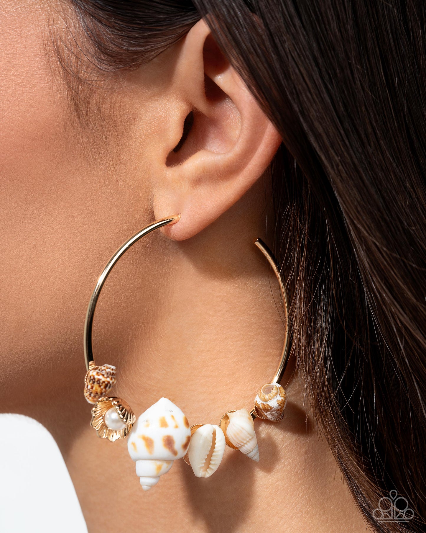 Seashell Sonnet - Gold - Seashell & Pearl Hoop Earrings - June 2025 Life of the Party Exclusive - Paparazzi Accessories