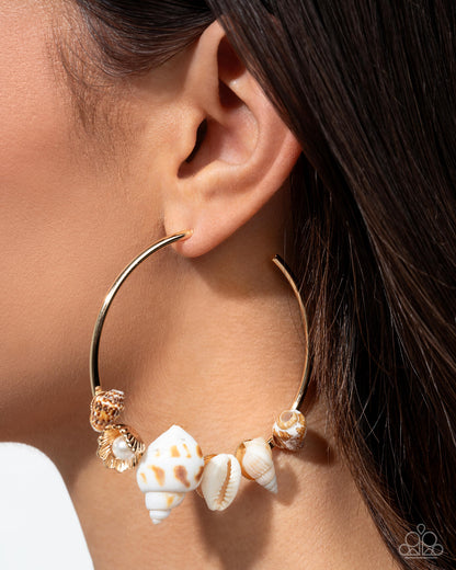 Seashell Sonnet - Gold - Seashell & Pearl Hoop Earrings - June 2025 Life of the Party Exclusive - Paparazzi Accessories