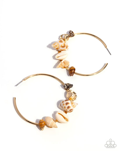 Seashell Sonnet - Gold - Seashell & Pearl Hoop Earrings - June 2025 Life of the Party Exclusive - Paparazzi Accessories