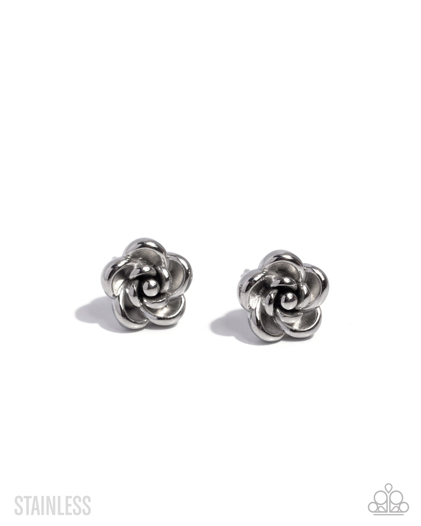 Royal Grounds - Silver - Stainless Steel Rose Post Back Earrings - Paparazzi Accessories