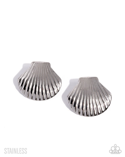 Coastal Clique - Silver - Stainless Steel Shell Post Earrings - Paparazzi Accessories