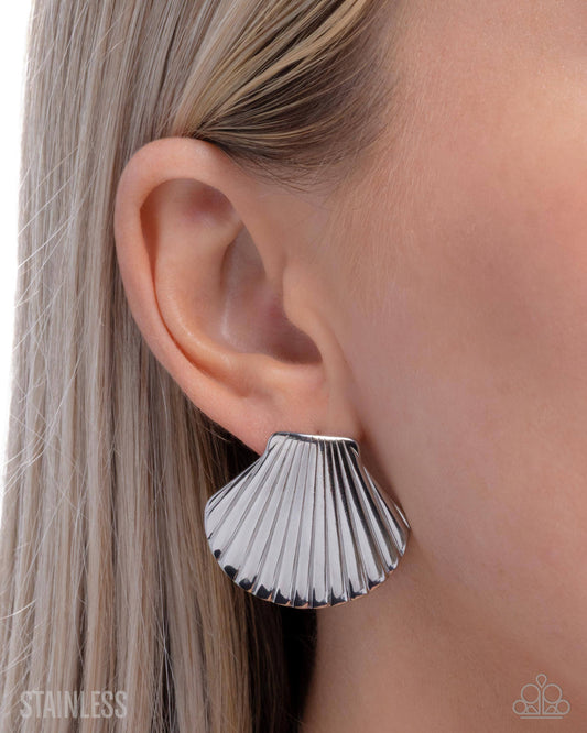 Coastal Clique - Silver - Stainless Steel Shell Post Earrings - Paparazzi Accessories