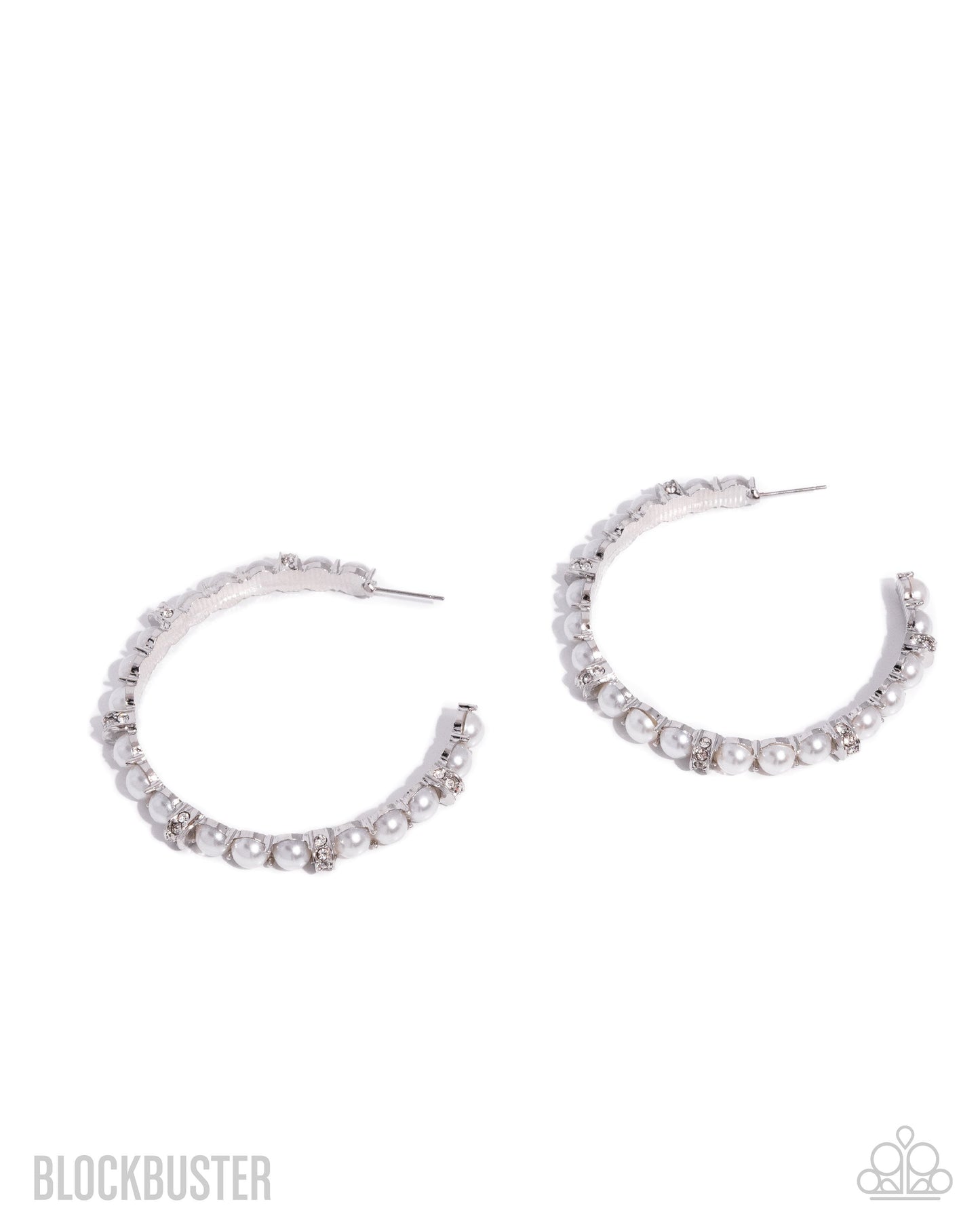 Classical Ballet - White Pearl and Rhinestone, Silver Hoop Earrings - Paparazzi Accessories