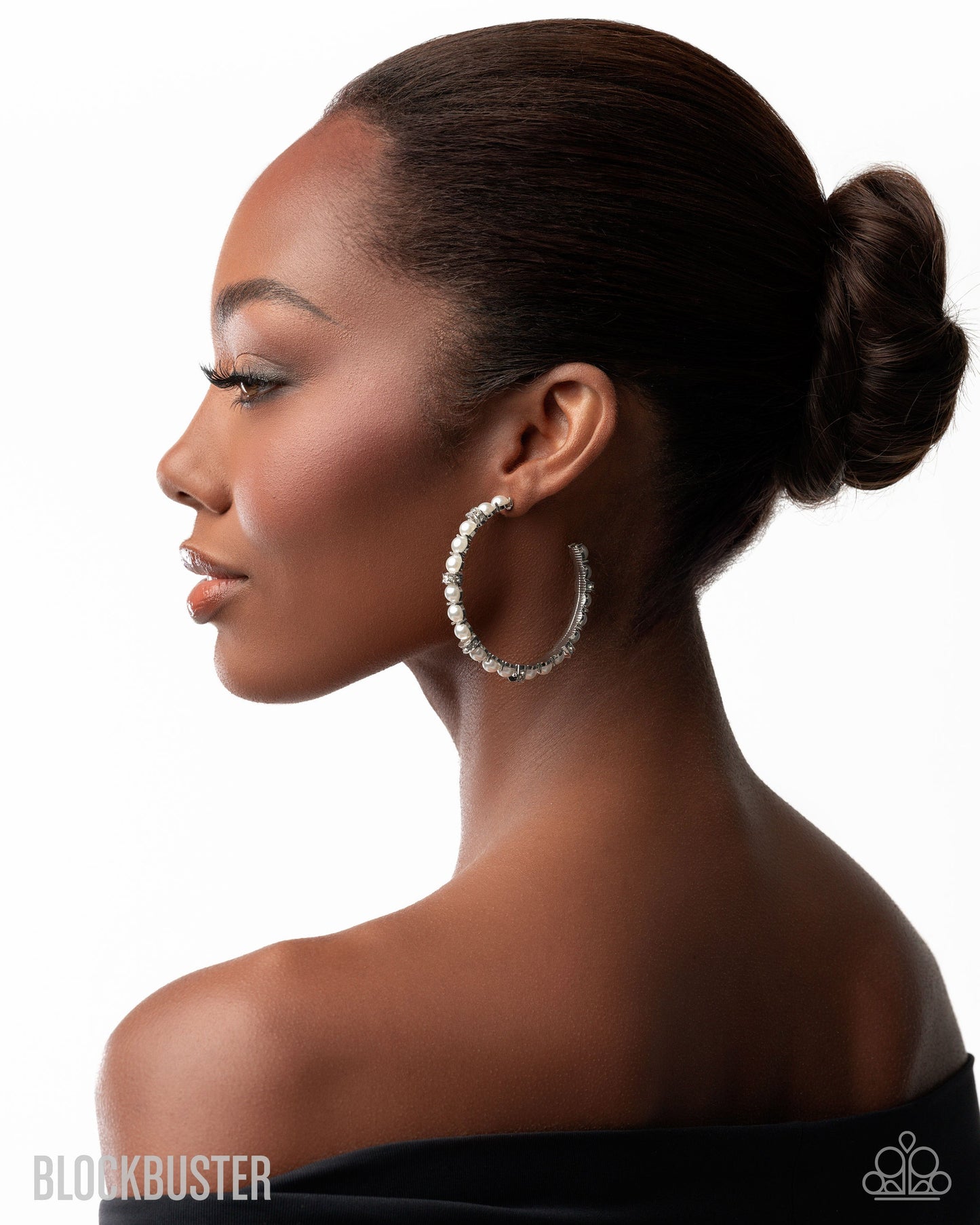 Classical Ballet - White Pearl and Rhinestone, Silver Hoop Earrings - Paparazzi Accessories