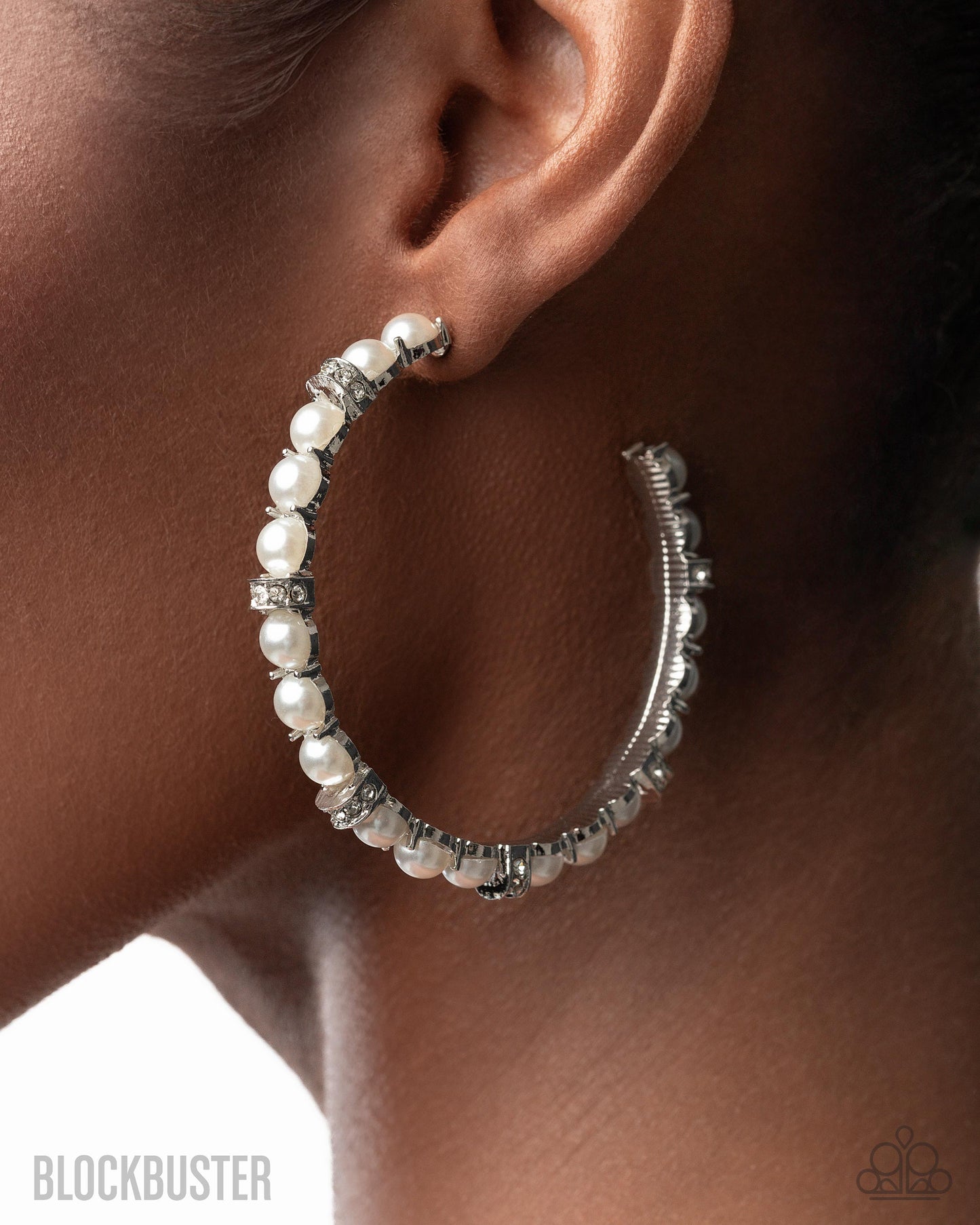 Classical Ballet - White Pearl and Rhinestone, Silver Hoop Earrings - Paparazzi Accessories
