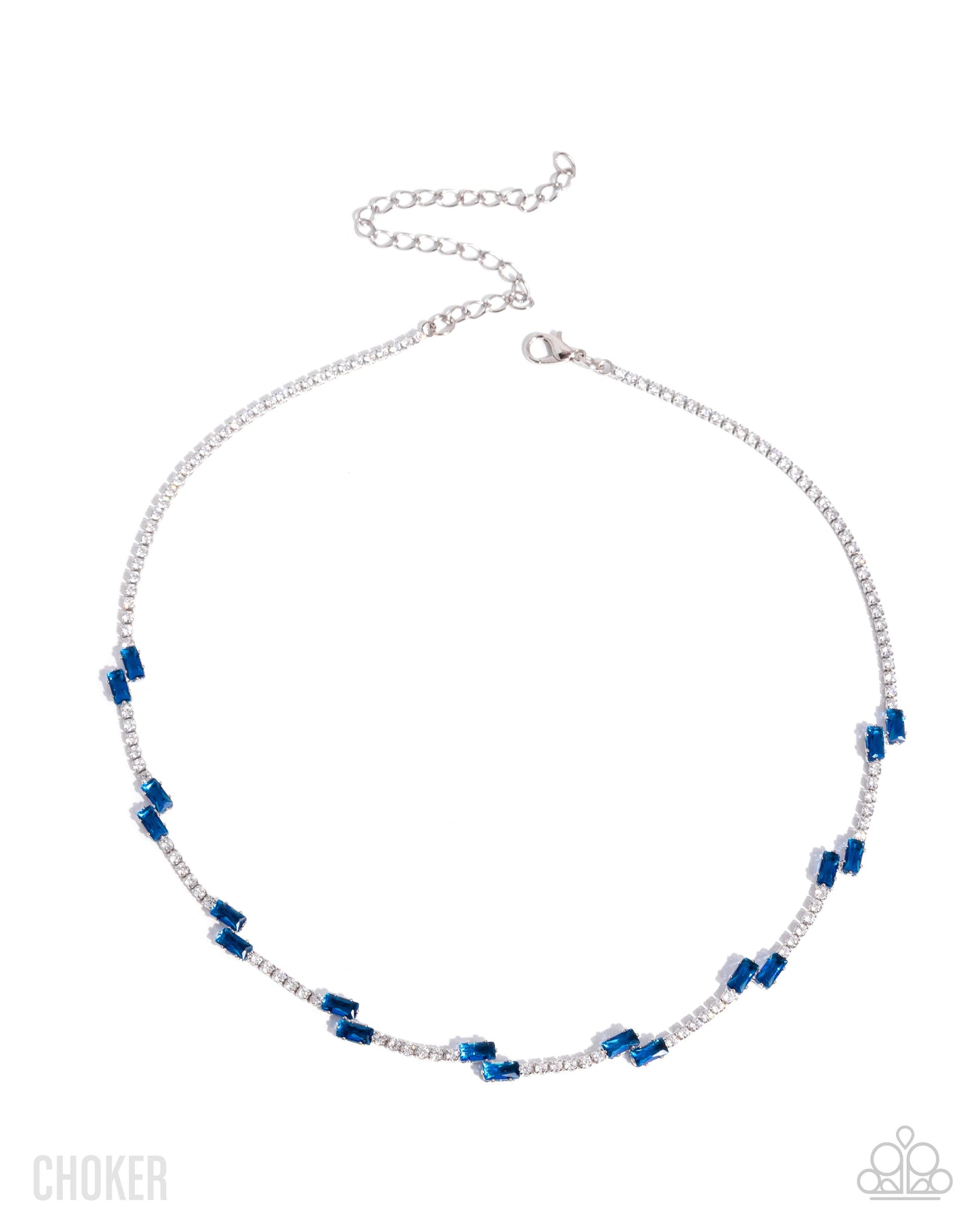 Sliding Shine - Blue Rhinestone Silver Choker Necklace - Paparazzi Accessories