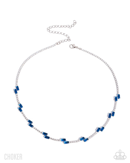 Sliding Shine - Blue Rhinestone Silver Choker Necklace - Paparazzi Accessories
