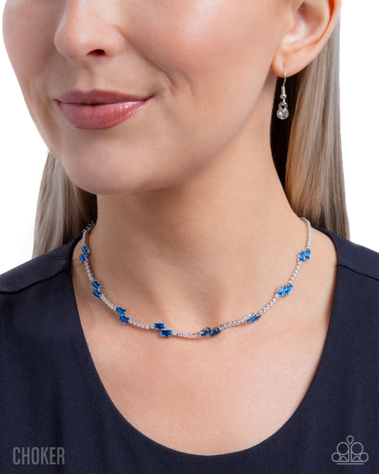 Sliding Shine - Blue Rhinestone Silver Choker Necklace - Paparazzi Accessories