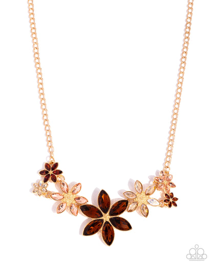 Bewildering Bouquet - Brown Gem Flower Gold Necklace - Paparazzi Accessories