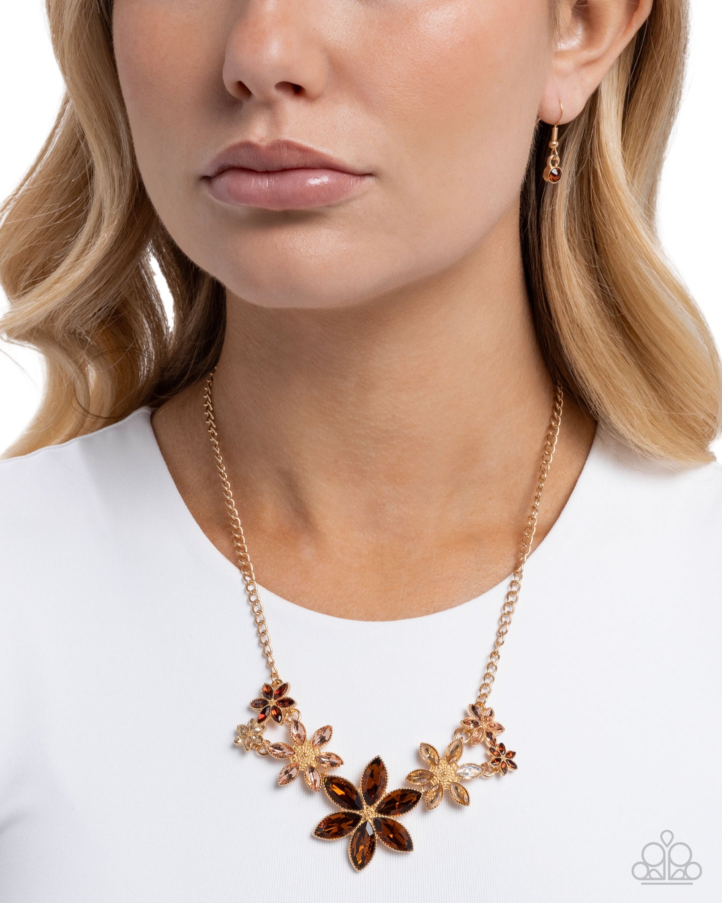 Bewildering Bouquet - Brown Gem Flower Gold Necklace - Paparazzi Accessories