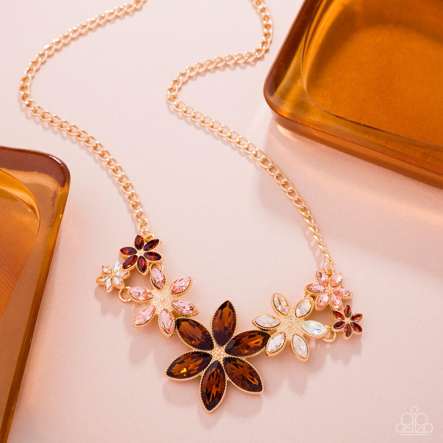 Bewildering Bouquet - Brown Gem Flower Gold Necklace - Paparazzi Accessories