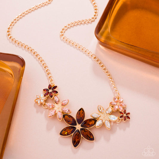 Bewildering Bouquet - Brown Gem Flower Gold Necklace - Paparazzi Accessories