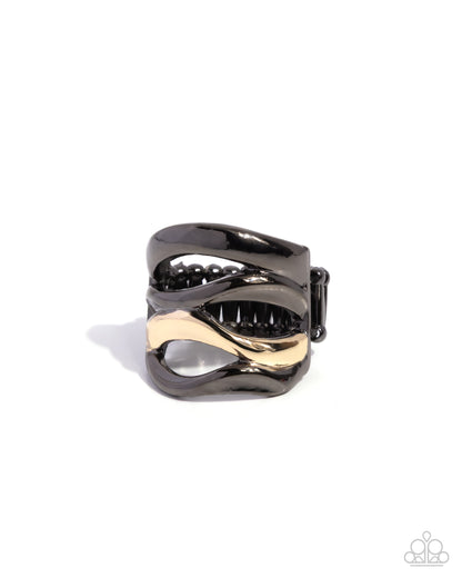 Wavy Wardrobe - Black - Gunmetal & Gold Ring - Paparazzi Accessories