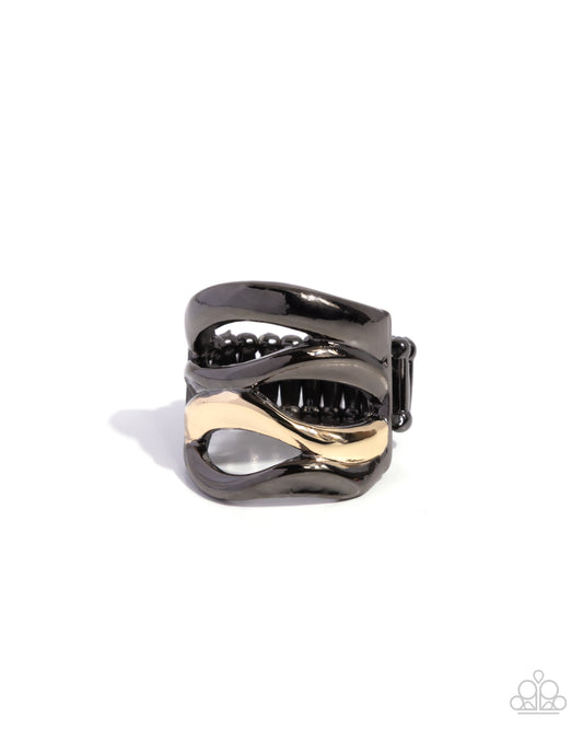 Wavy Wardrobe - Black - Gunmetal & Gold Ring - Paparazzi Accessories