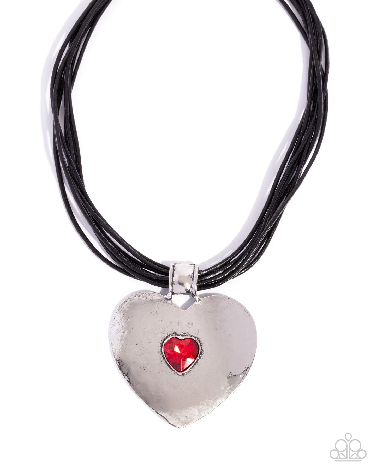 Galentines Day - Red Rhinestone Black Leather Cord Necklace - Paparazzi Accessories