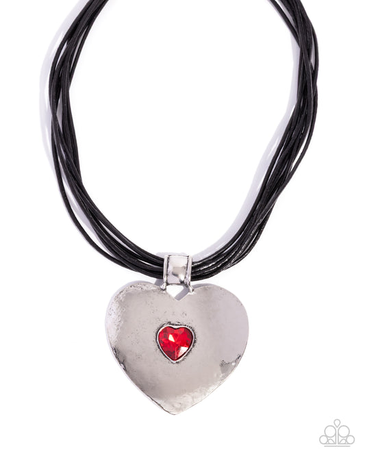 Galentines Day - Red Rhinestone Black Leather Cord Necklace - Paparazzi Accessories