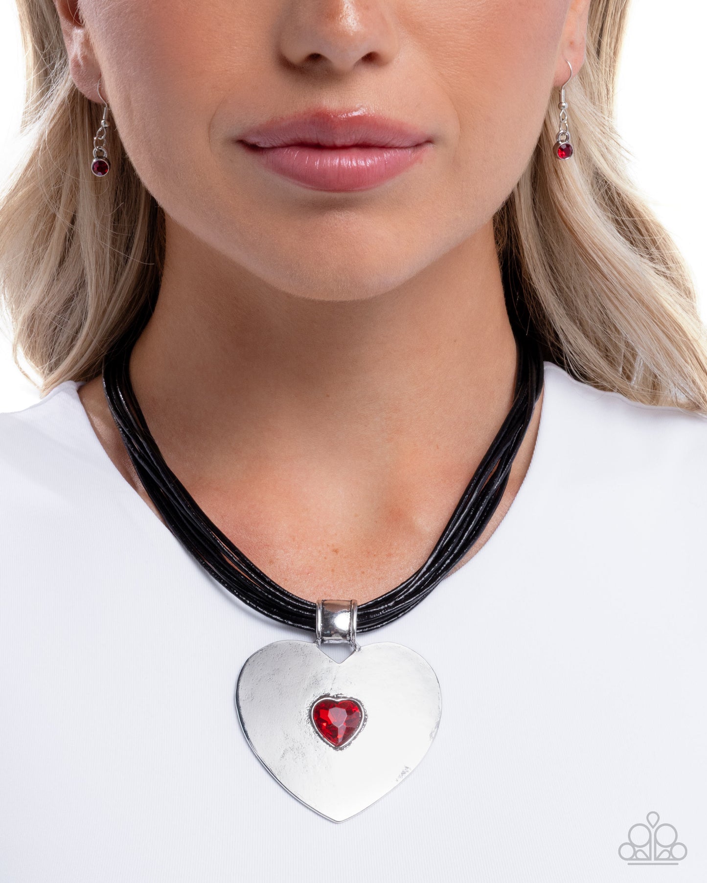 Galentines Day - Red Rhinestone Black Leather Cord Necklace - Paparazzi Accessories