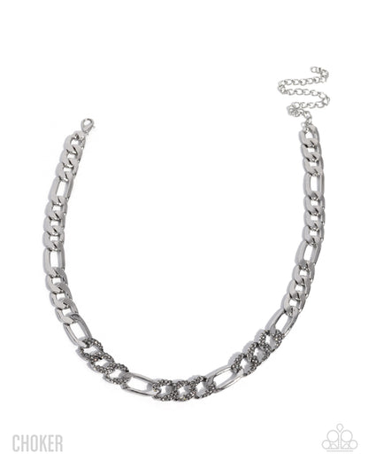 Daring Delight - Silver Curb Link Chain White Rhinestone Necklace - Paparazzi Accessories