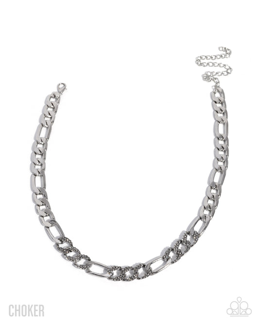 Daring Delight - Silver Curb Link Chain White Rhinestone Necklace - Paparazzi Accessories