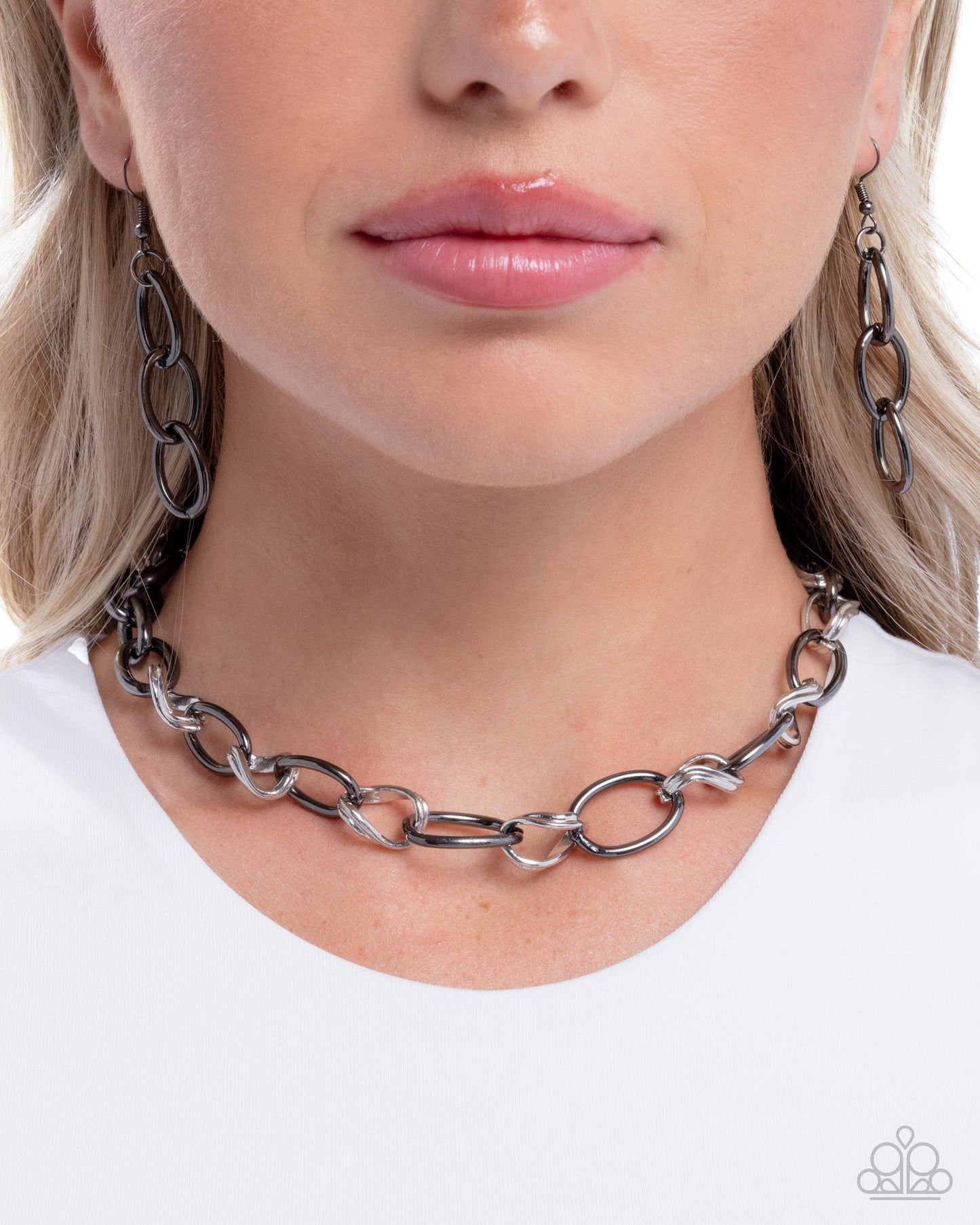 Sleek Spirit - Black - Gunmetal & Silver Twisted Chain Link Necklace - Paparazzi Accessories