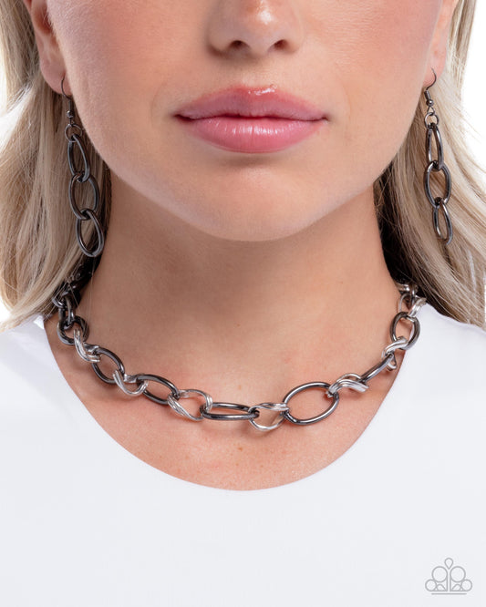 Sleek Spirit - Black - Gunmetal & Silver Twisted Chain Link Necklace - Paparazzi Accessories