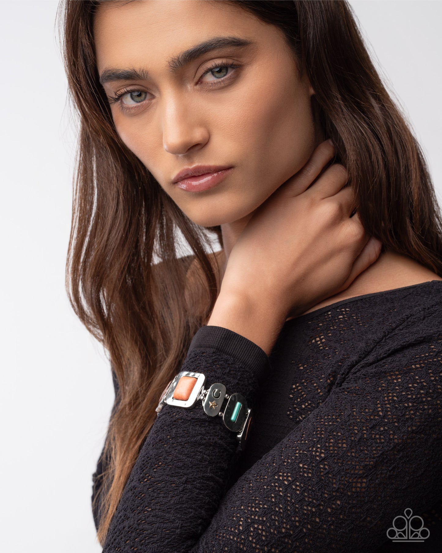 Rustic Refresh - Multi Crackle Stone Silver Stretch Bracelet - Paparazzi Accessories