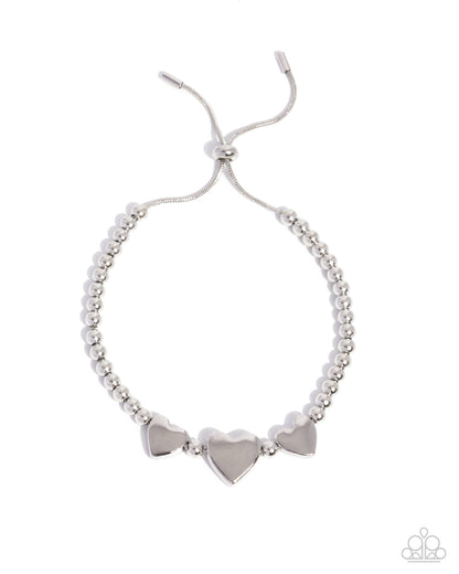 THRICE As Nice - Silver Slide, Heart Bracelet - Paparazzi Accessories