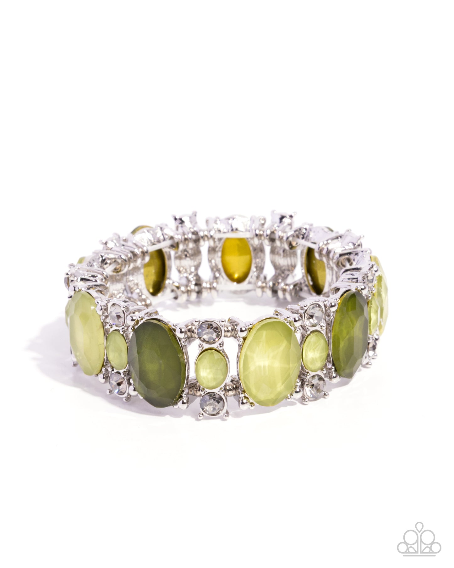 Moderate Moment - Green Acrylic Silver Stretchy Bracelet - Paparazzi Accessories